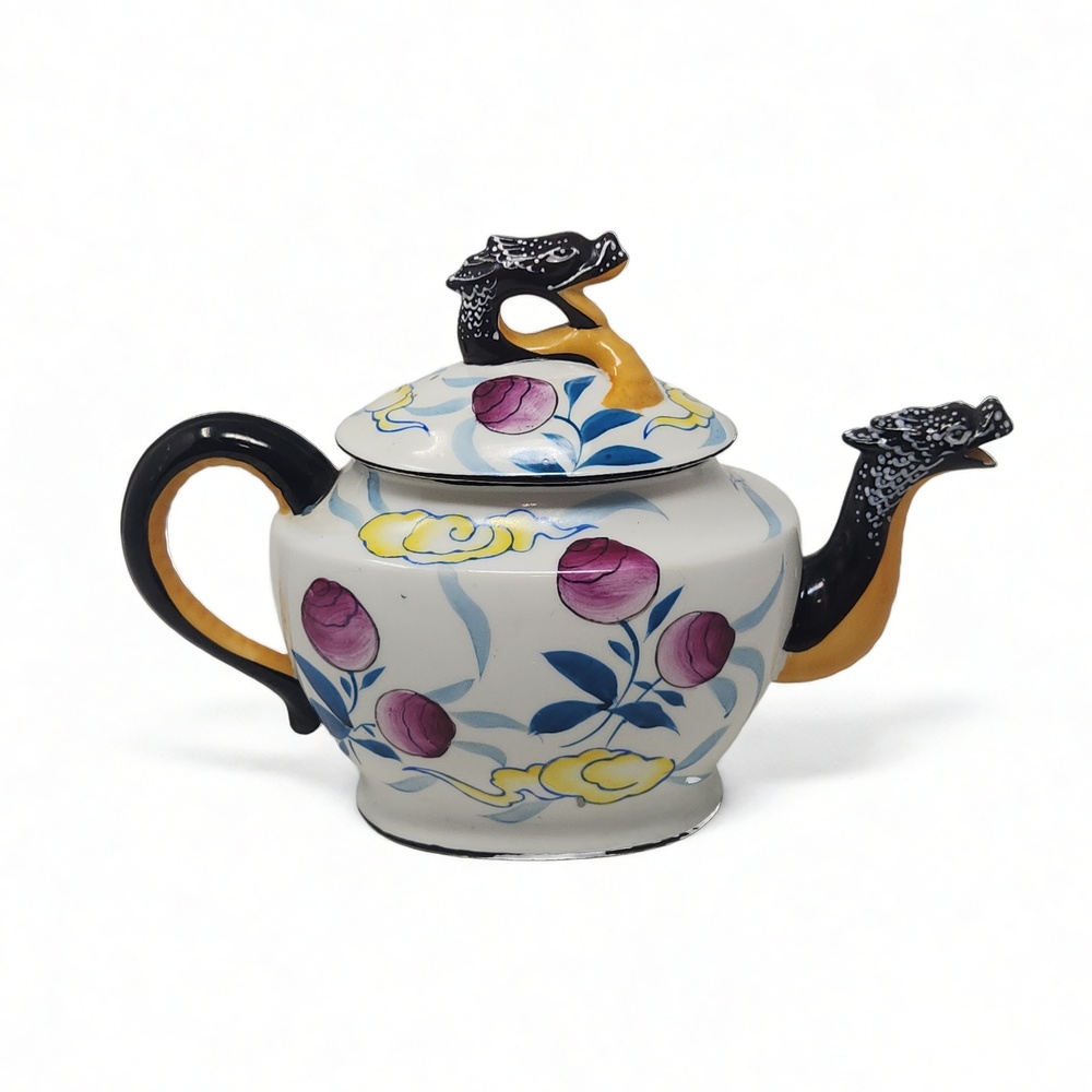 Chinoiserie Maximalist Gold Castle Chikusa Dragon Teapot Hand Painted Porcelain